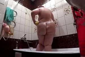 Fat stepmom soaping in the shower